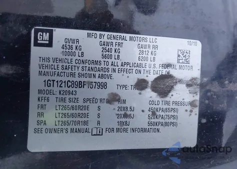 2011 GMC Sierra 2500Hd Slt from USA, damaged, VIN 1GT121C89BF157998